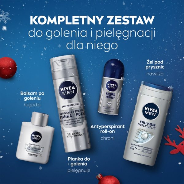 Men Silver Protect Collection zestaw pianka do golenia 200ml + balsam po goleniu 100ml + antyperspirant roll-on 50ml + żel pod prysznic 3w1 250ml Discount