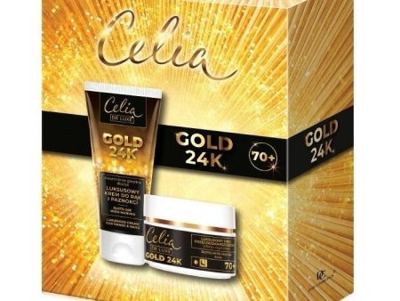 De Luxe Gold 24K zestaw luksusowy krem przeciwzmarszczkowy 70+ 50ml + luksusowy krem do rąk i paznokci 80ml Online Hot Sale